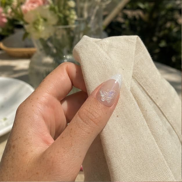 Fleur press-on nails in a warm everyday style diary scene